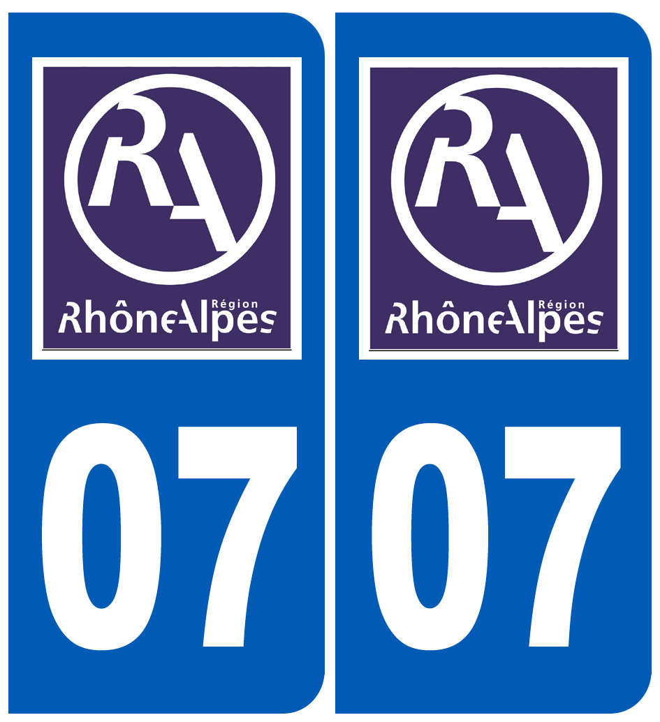 immatriculation 07 Rhône-Alpes (2fois 10,2x4,6cm) - Sticker/autocollant