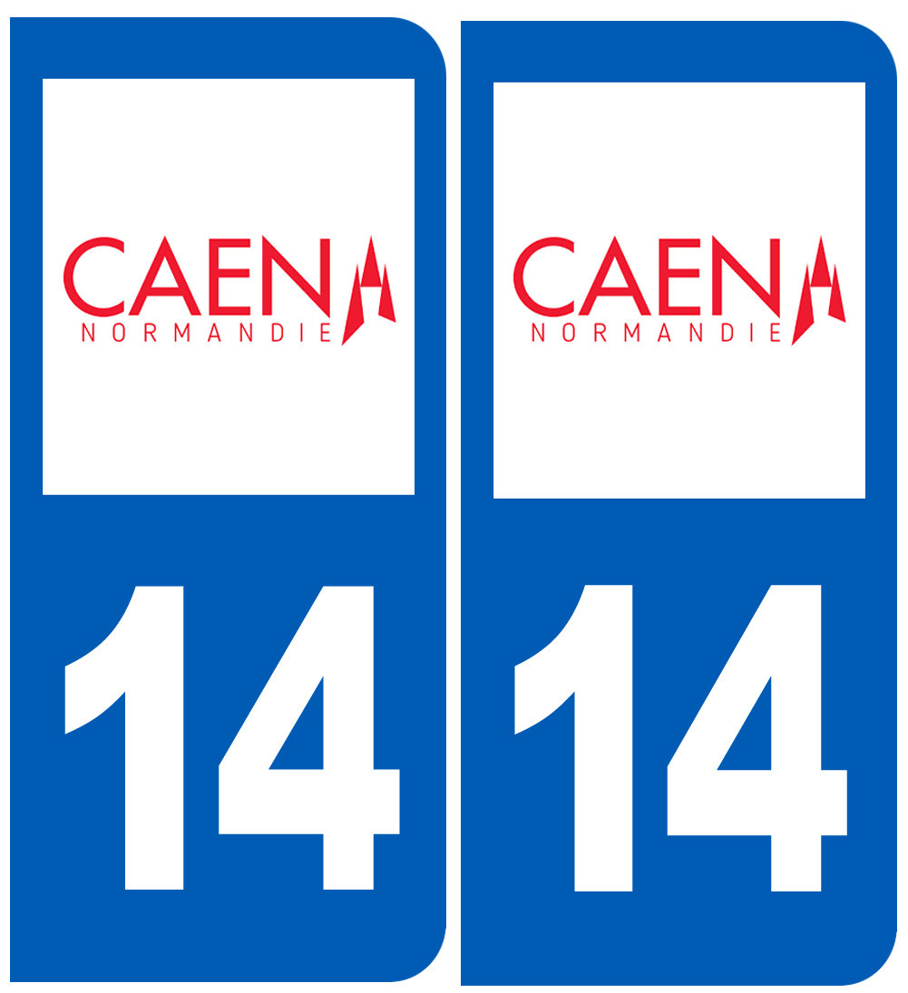 immatriculation 14 Caen (2fois 10,2x4,6cm) - Sticker/autocollant