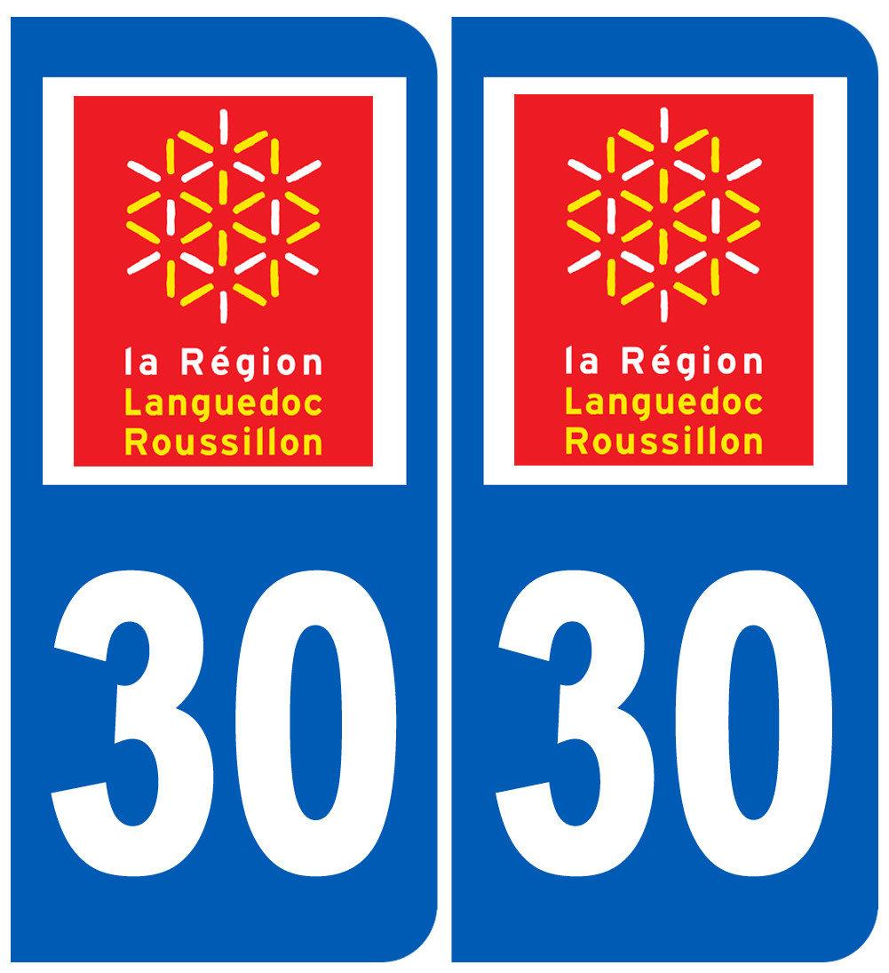 immatriculation 30 Languedoc Roussillion (2fois 10,2x4,6cm) - Sticker/autocollant