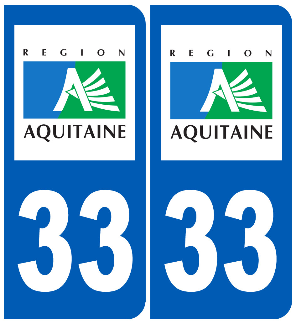 immatriculation 33 Aquitaine (2fois 10,2x4,6cm) - Sticker/autocollant