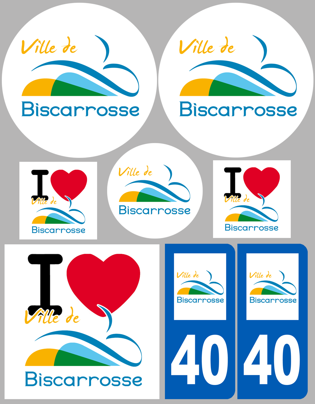 Biscarrosse - 8 autocollants variés - Sticker/autocollant