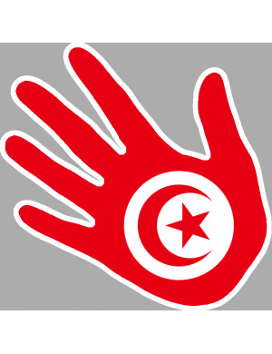 Drapeau main Tunisie - 15x15cm - Sticker/autocollant