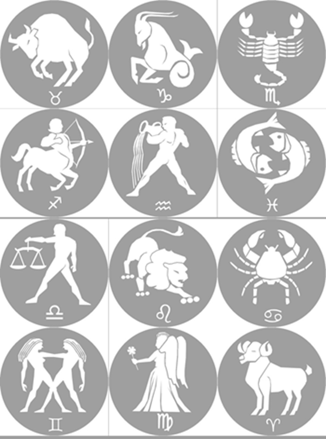 Les signes du zodiaque gris (12 fois 7cm) - Sticker/autocollant