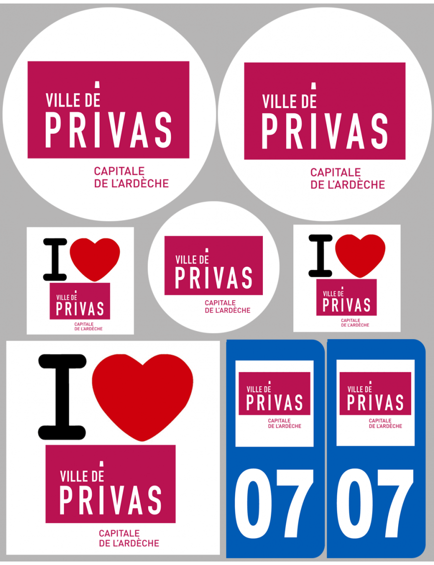 Privas (8 autocollants variés) - Sticker/autocollant