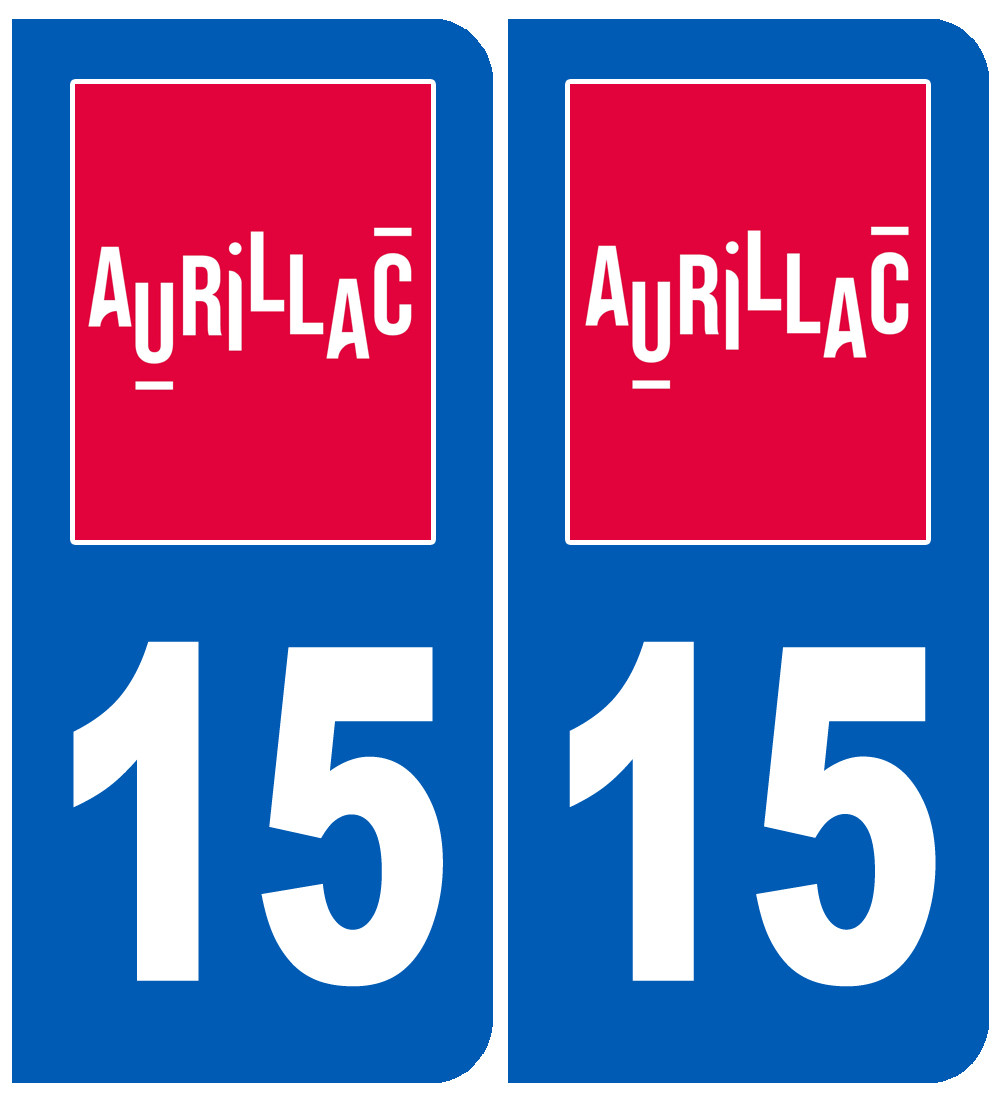 Immatriculation Aurillac 15 (2 fois 4.6x10.2cm) - Sticker/autocollant