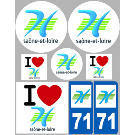 département 71 Saône et Loire - kit 8 stickers - Sticker/autocollant