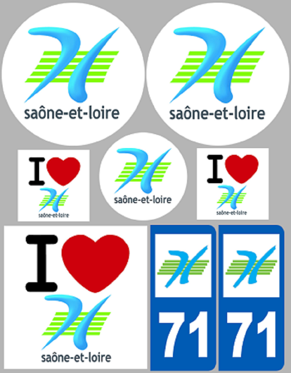 département 71 Saône et Loire - kit 8 stickers - Sticker/autocollant