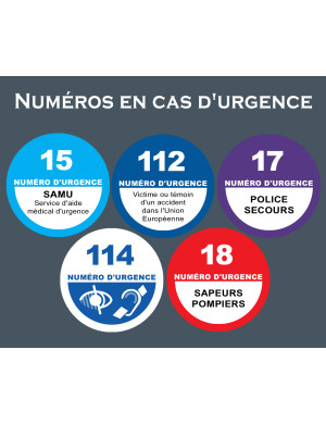 Les numéros d'appel d'urgence en France - 20x16.5cm - Sticker/autocollant