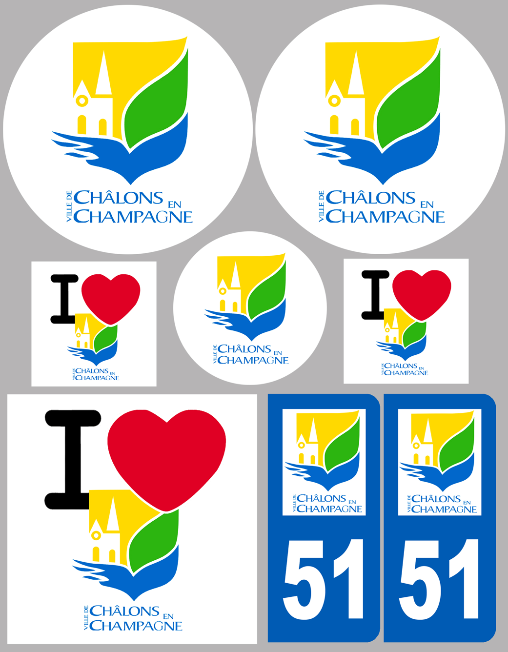 Châlons-en-Champagne (8 autocollants variés) - Sticker/autocollant