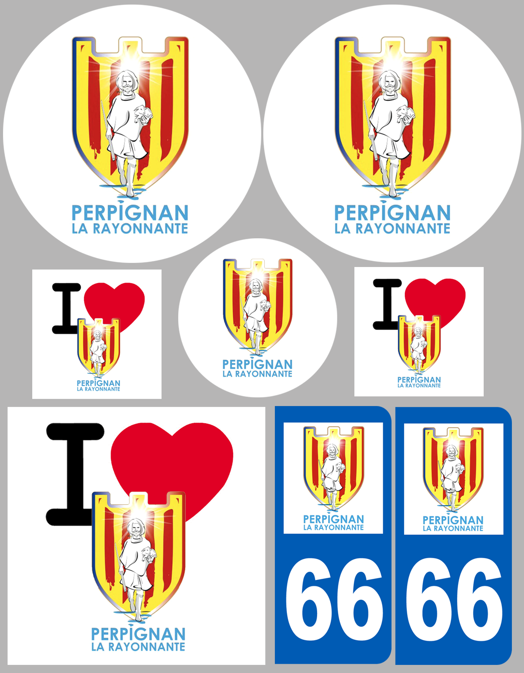 Perpignan - 8 autocollants variés - Sticker/autocollant